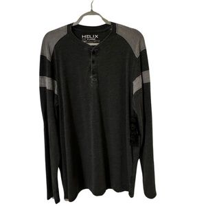 Mens Gray Helix Instinct is a Virtue Henley Adjustable Long Sleeve Shirt Size XL